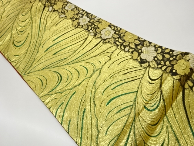 JAPANESE KIMONO / FULL-LENGTH FUKURO OBI / WOVEN FLORAL / LEAF PATTERN